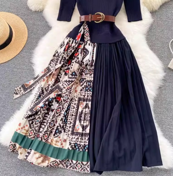 レディース フェイクツーピース ドレス ワンピース 民族衣装風 ニットドレス ニットワンピース パーティー ミモレ ロング 半袖 5分袖 ラウンドネック Aライン プリーツ フリンジ ウエストマーク レディース フェイクツーピース ドレス ワンピース 民族衣装風 ニットドレス ニットワンピース パーティー ミモレ ロング 半袖 5分袖 ラウンドネック Aライン プリーツ フリンジ ウエストマーク