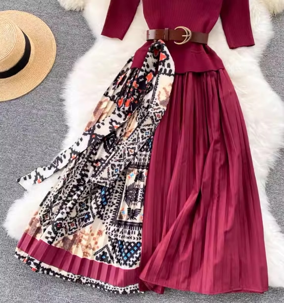 レディース フェイクツーピース ドレス ワンピース 民族衣装風 ニットドレス ニットワンピース パーティー ミモレ ロング 半袖 5分袖 ラウンドネック Aライン プリーツ フリンジ ウエストマーク レディース フェイクツーピース ドレス ワンピース 民族衣装風 ニットドレス ニットワンピース パーティー ミモレ ロング 半袖 5分袖 ラウンドネック Aライン プリーツ フリンジ ウエストマーク