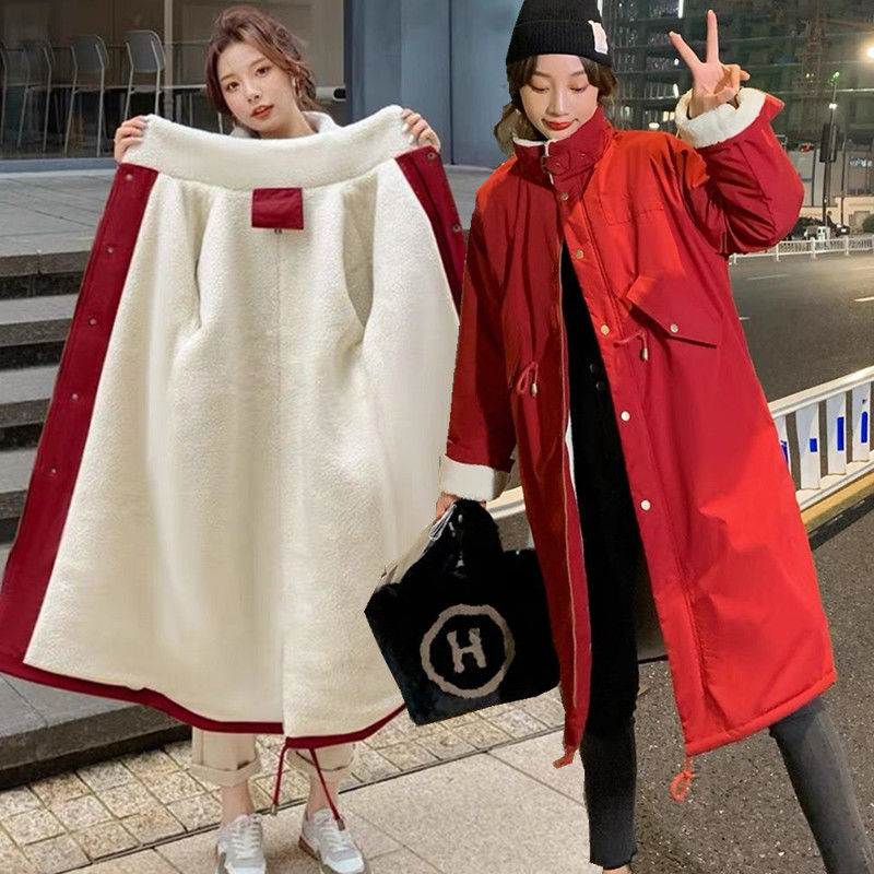 2025冬新作 ミディアムレングス大きいサイズ中綿コート冬厚手暖かい中綿服ラムウールワークコート