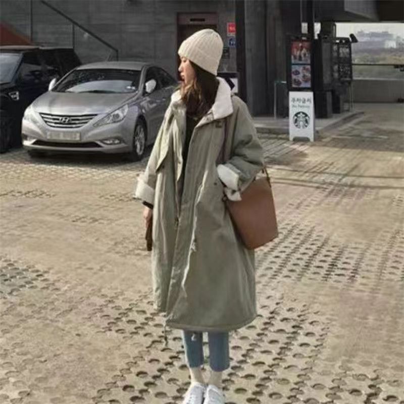 2025冬新作 ミディアムレングス大きいサイズ中綿コート冬厚手暖かい中綿服ラムウールワークコート