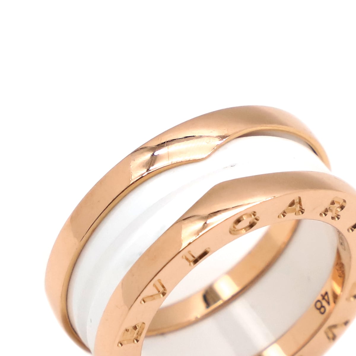 ブルガリ BVLGARI リング 指輪 ビーゼロワン B-zero1 2バンド K18PG セラミック ホワイト×ピンクゴールド #48(JP8) 750 Au750 18金 7.5号 AN85596