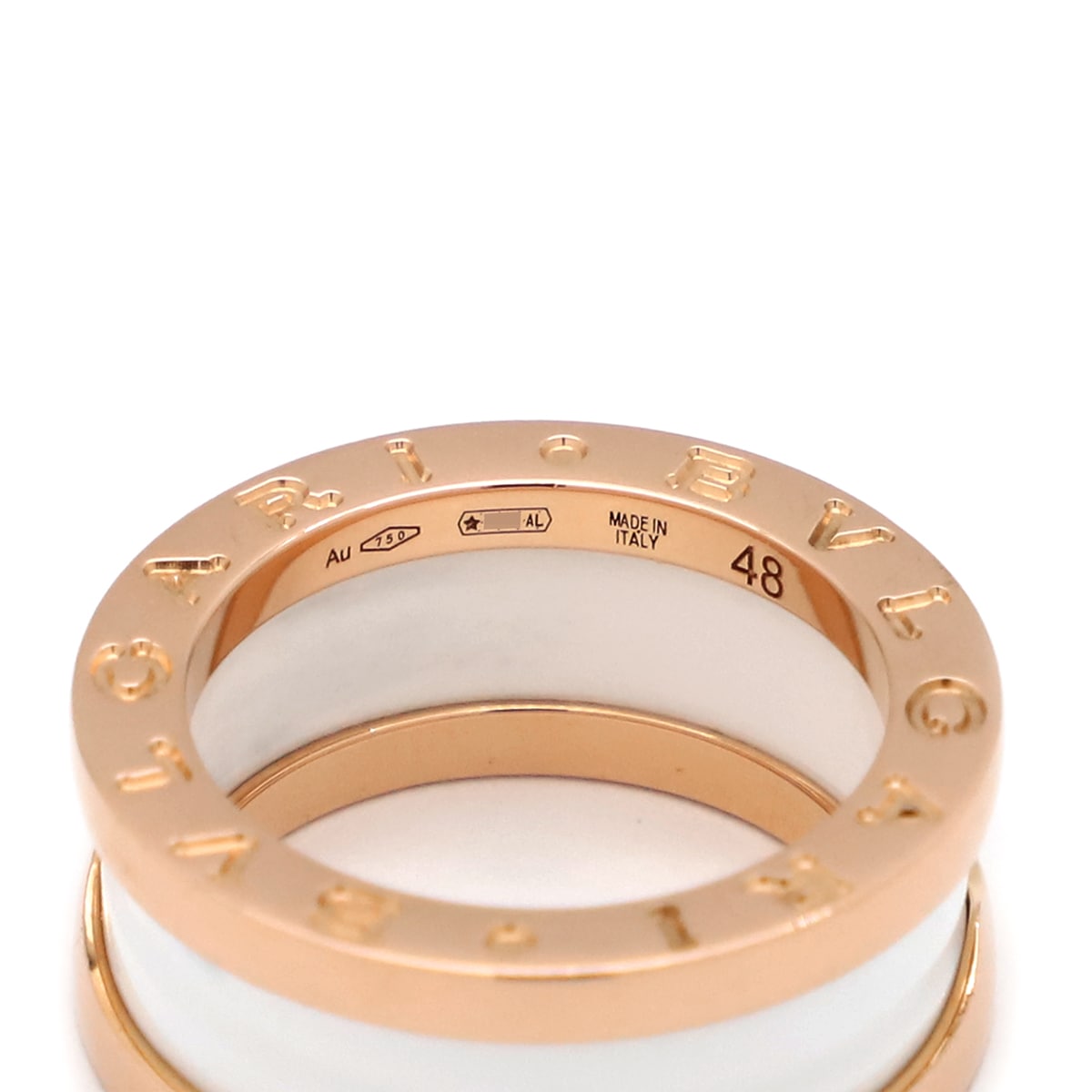 ブルガリ BVLGARI リング 指輪 ビーゼロワン B-zero1 2バンド K18PG セラミック ホワイト×ピンクゴールド #48(JP8) 750 Au750 18金 7.5号 AN85596