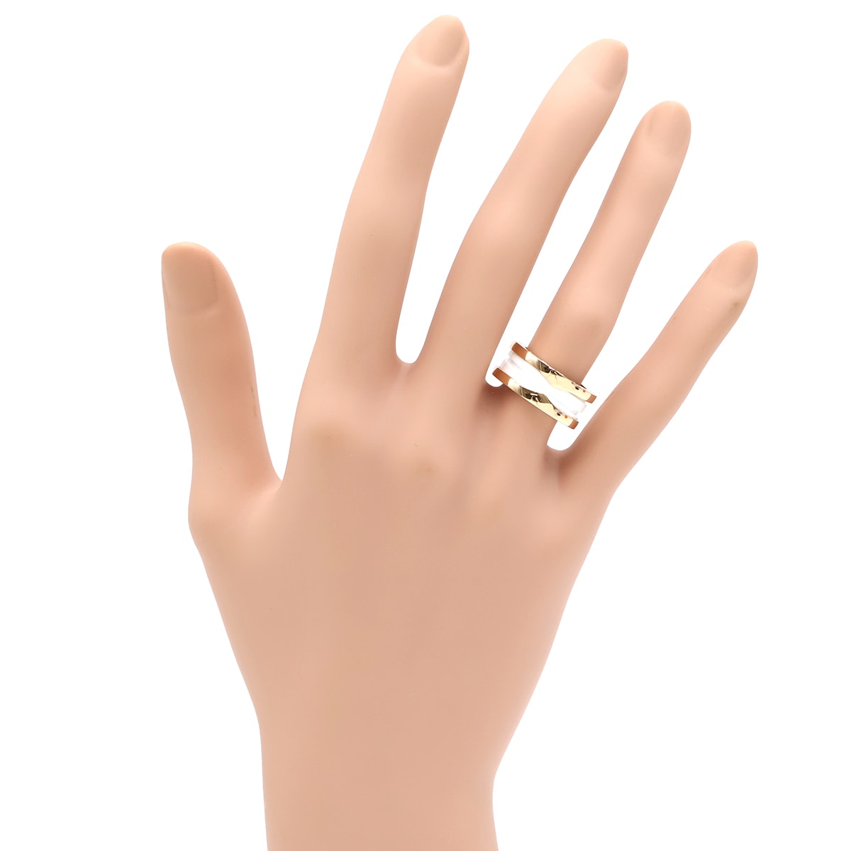 ブルガリ BVLGARI リング 指輪 ビーゼロワン B-zero1 2バンド K18PG セラミック ホワイト×ピンクゴールド #48(JP8) 750 Au750 18金 7.5号 AN85596