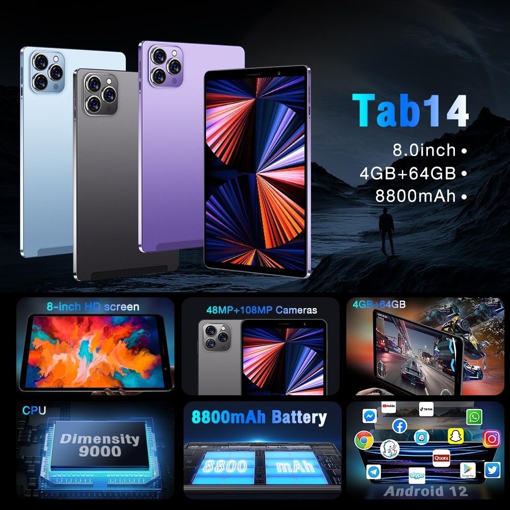 タブレットPC 本体 TAB14 Android12 8インチ WI-FI SIM IPS液晶 コスパ最高 新品 軽量 おすすめ 在宅勤務 ネット　授業 プレゼント 子供向け