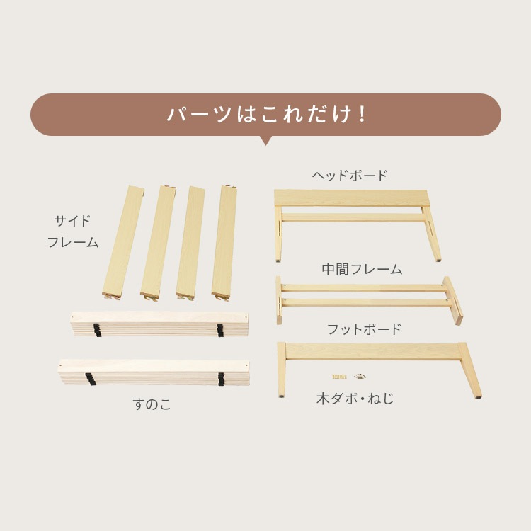 簡単組立すのこベッド シングル 天然木 工具不要 コンセント付き 宮付き ベッドフレーム シングルベッド すのこ 収納 一人暮らし 新生活 ESB02-S *_3
