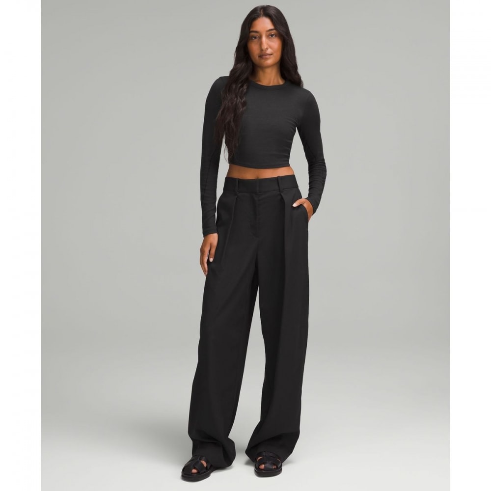 30% ホールドタイツストライプハムクロップドロングスリーブ-BLK