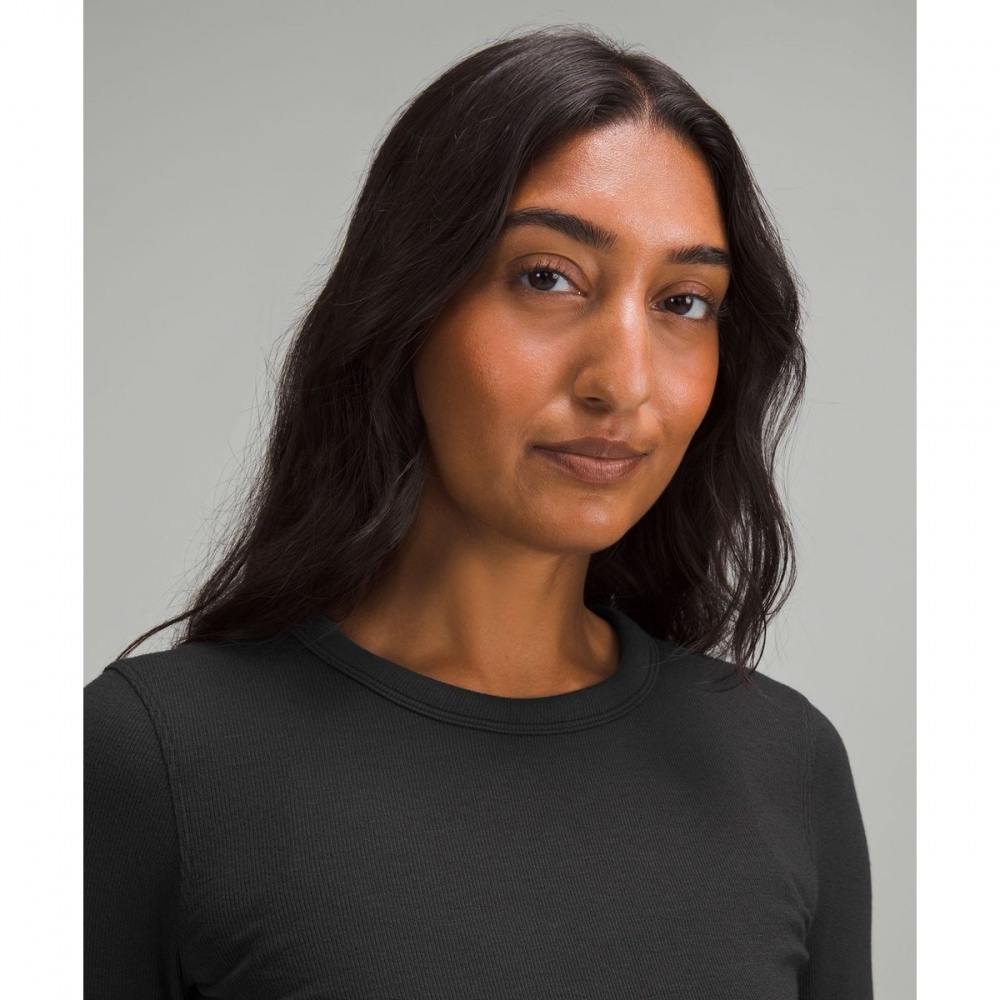 30% ホールドタイツストライプハムクロップドロングスリーブ-BLK