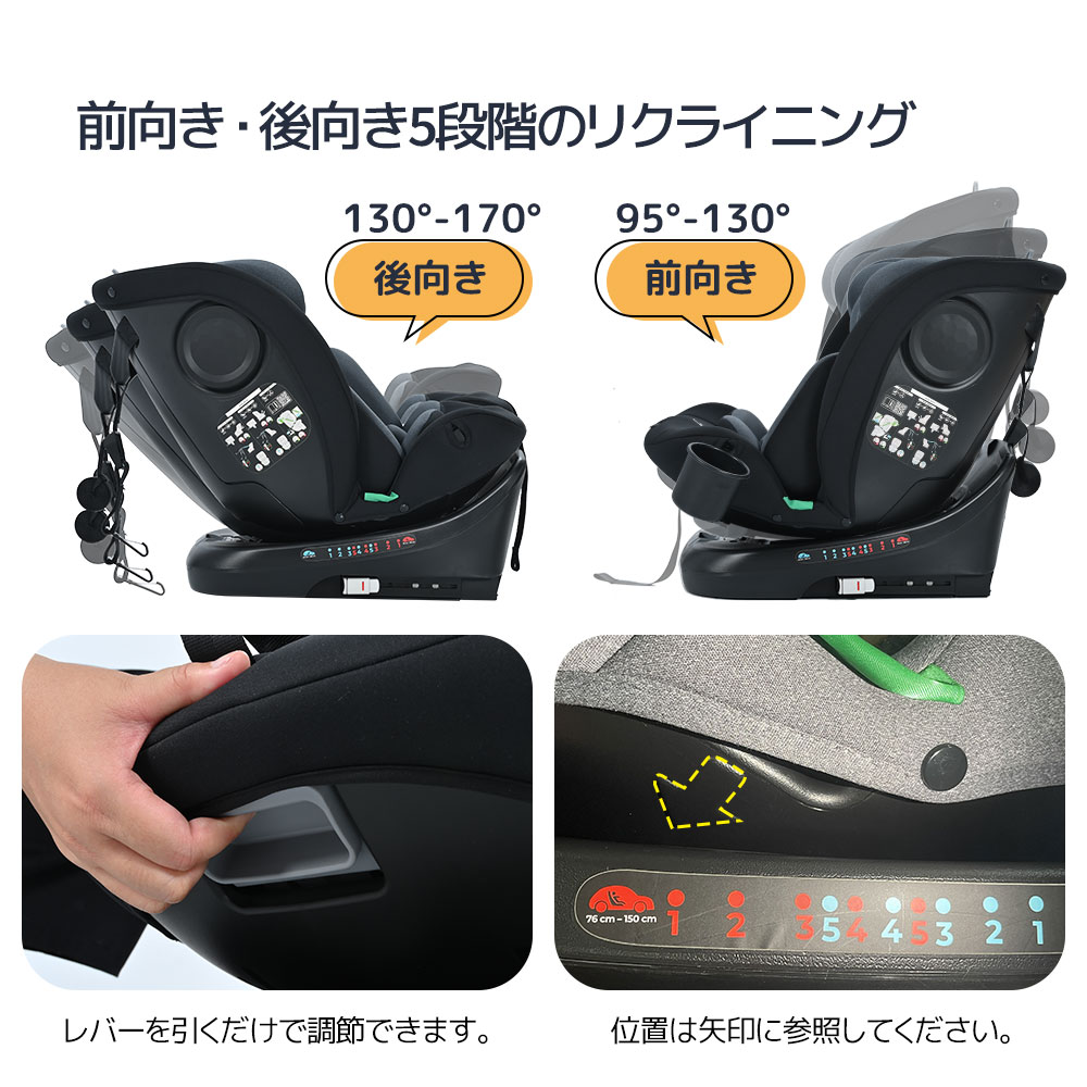 【国内出荷】【トップテザータイプ】チャイルドシート 新生児 ISOFIX 0歳～12歳 360度回転式 40～150cm ジュニアシート 調節可能 洗える キャノピー付き ベビーシート ドリンクホルダ