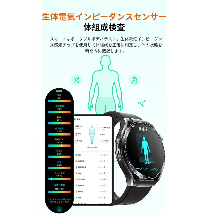 スマートウォッチ 血糖値 血圧測定 日本製センサー 心電図 血中酸素 睡眠検測 24時間健康管理 心拍数 呼吸率 体温 身体成分分析 歩数計 体脂肪率 多種認証済み