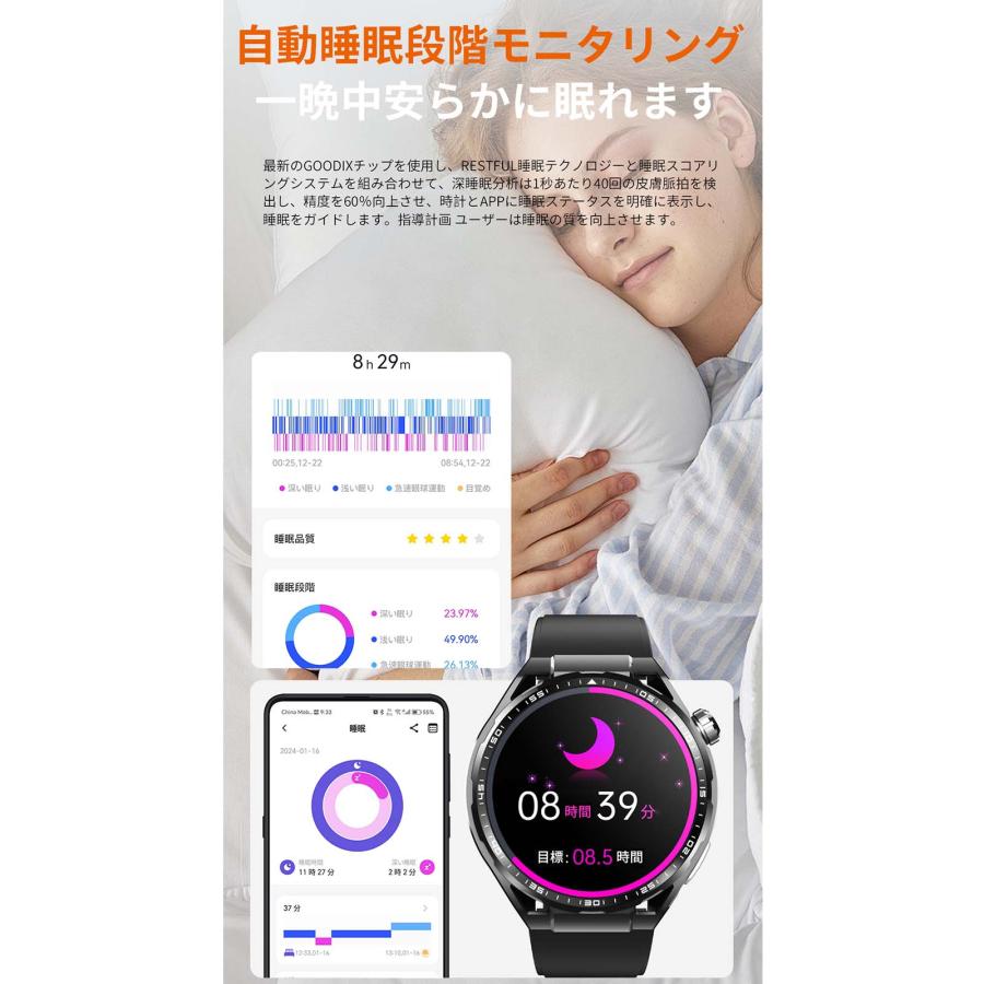 スマートウォッチ 血糖値 血圧測定 日本製センサー 心電図 血中酸素 睡眠検測 24時間健康管理 心拍数 呼吸率 体温 身体成分分析 歩数計 体脂肪率 多種認証済み