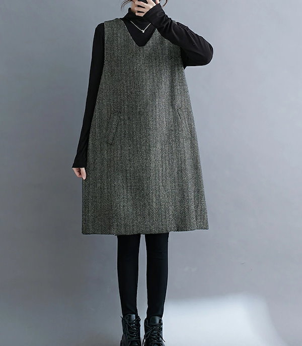 Qoo10] ジャンパースカート 大人 秋冬 vネック