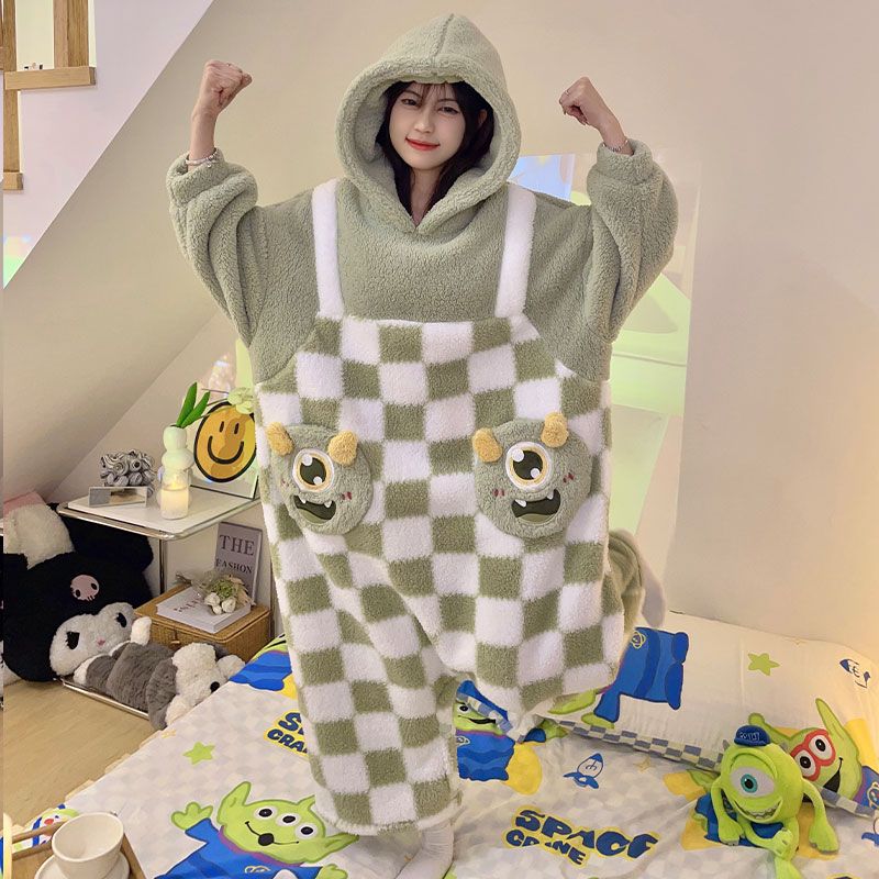 パジャマ ウェア象のキャラクター鼻連体パジャマのギャザーモデルゆったり外着可能連帽部屋着レディース 韓国3046