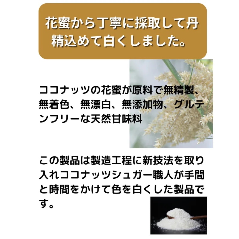 ココナッツシュガー ホワイト 500g x 5個　天然甘味料 無着色 無漂白 無添加 無香料 グルテンフリー　USDA EURO REAF 認証