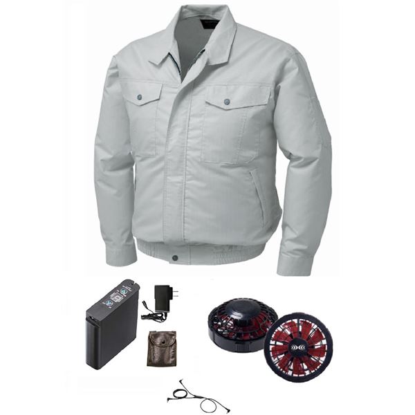 綿/ポリ混紡制電 空調服 [ファン色：BKRD 色：SI 4L]