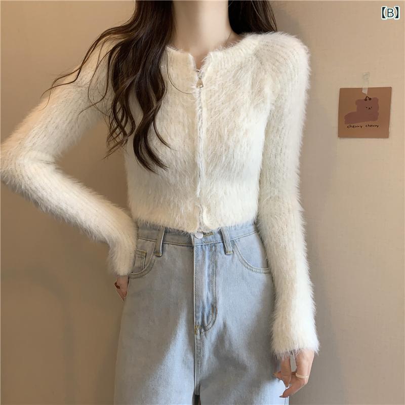 ニット レディース おしゃれ カーディガン カジュアル セーター 秋冬 ジップアップ ショート トップス カーキ ホワイト ブラック ニット レディース おしゃれ カーディガン カジュアル セーター 秋冬 ジップアップ ショート トップス カーキ ホワイト ブラック