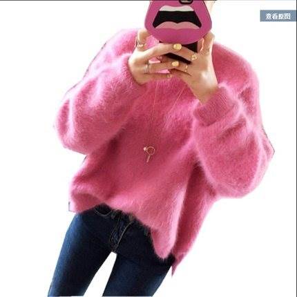 シャギーニット レディース トップス セーター 長袖 ラウンドネック かわいい 大人 シンプル カジュアル こなれ感 ラブリー キュート ガーリー 無地 秋 冬 ピンク 大人可愛い 韓国 オルチャン