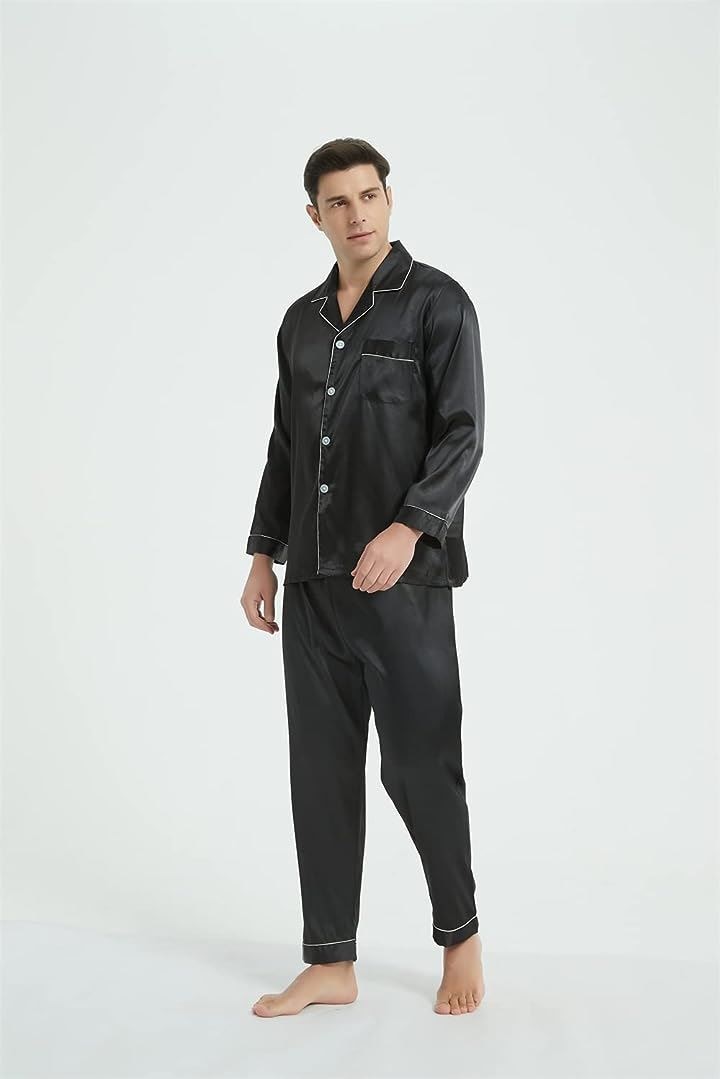 メンズ パジャマ ルームウェア シルク サテン 上下セット 部屋着 XXL シルク100% パジャマ シルク メンズ シルクパジャマ 上下セット 長袖