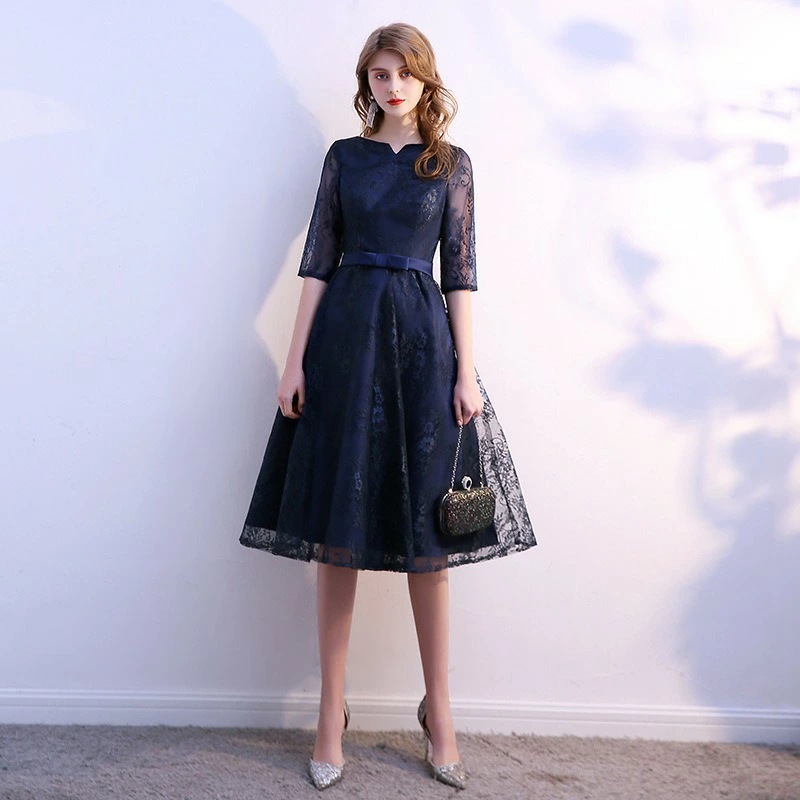 パーティードレス 結婚式 ワンピース ミモレ丈 結婚式ドレス 結婚式 ワンピース総レース パーティドレス お呼ばれドレス 袖あり 袖 ニ次会 フォーマル セレブ 二次会 パーティ 2次会 パーティー