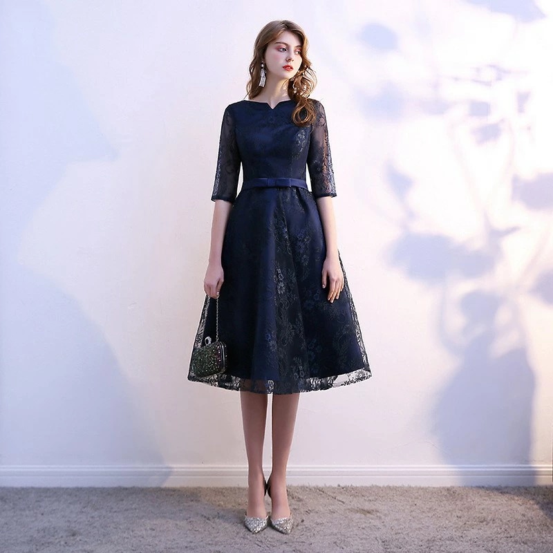 パーティードレス 結婚式 ワンピース ミモレ丈 結婚式ドレス 結婚式 ワンピース総レース パーティドレス お呼ばれドレス 袖あり 袖 ニ次会 フォーマル セレブ 二次会 パーティ 2次会 パーティー