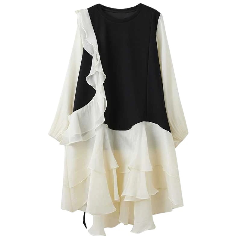 2025新作 高品质 ワンピース 長袖ワンピース イレギュラー ラッフル 色切り替え ドレス パーティードレス シャツワンピース レディース 2025新作 高品质 ワンピース 長袖ワンピース イレギュラー ラッフル 色切り替え ドレス パーティードレス シャツワンピース レディース