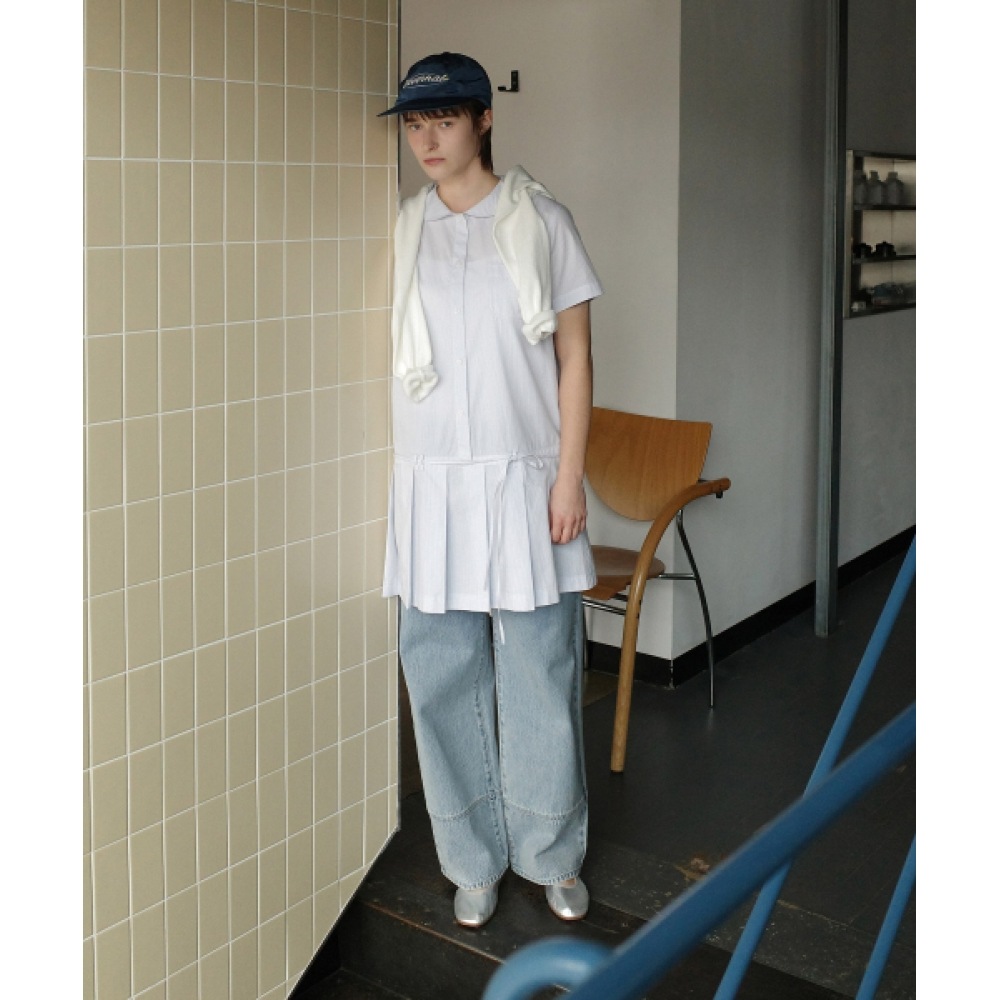 COVERNAT ウーマン プリーツ シャツ ワンピース スカイブルー