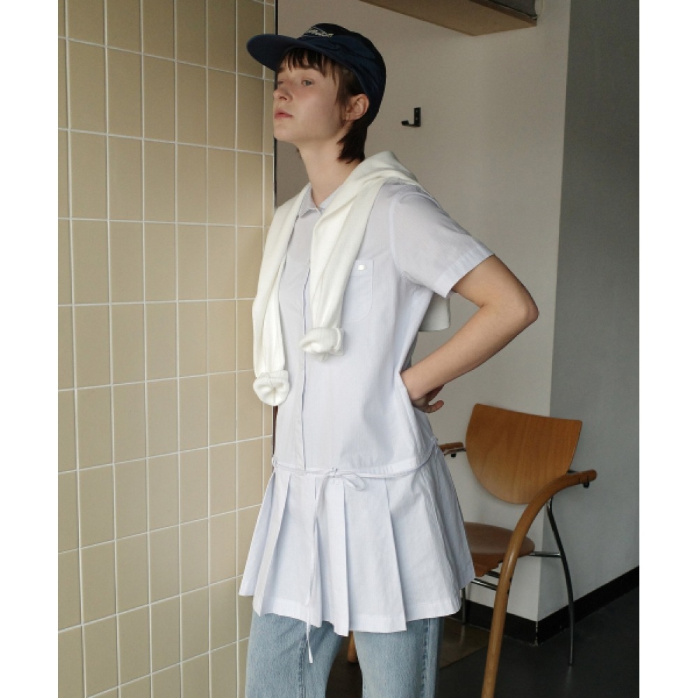 COVERNAT ウーマン プリーツ シャツ ワンピース スカイブルー