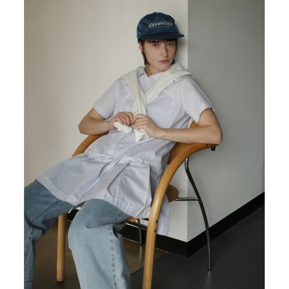 COVERNAT ウーマン プリーツ シャツ ワンピース スカイブルー