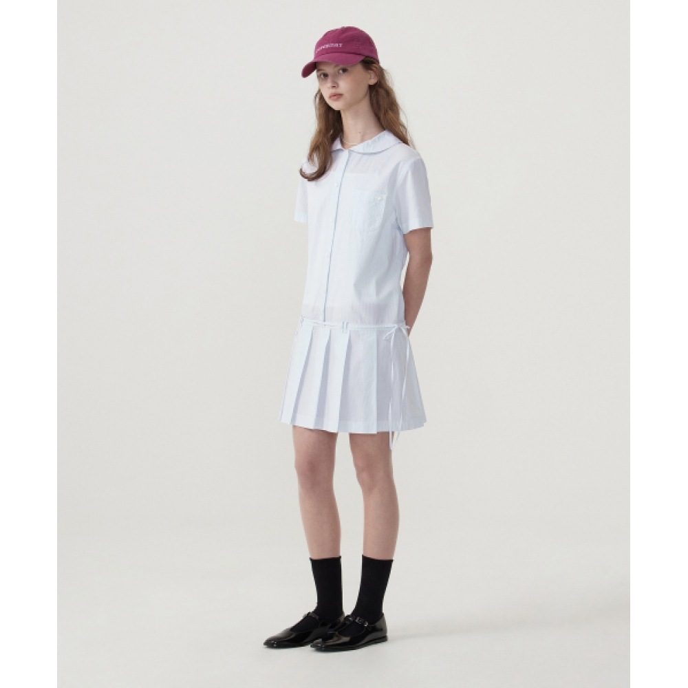 COVERNAT ウーマン プリーツ シャツ ワンピース スカイブルー