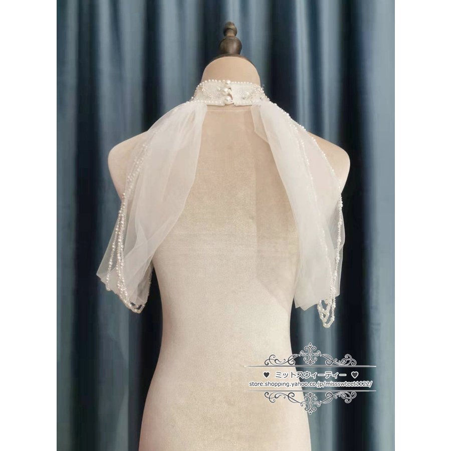 ウエディングボレロ 付け襟 付け袖 パール ビーズ ブライダル 結婚式 花嫁 挙式 ウエディング小物 二次会 ウェディングドレスアレンジ 披露宴 前撮り