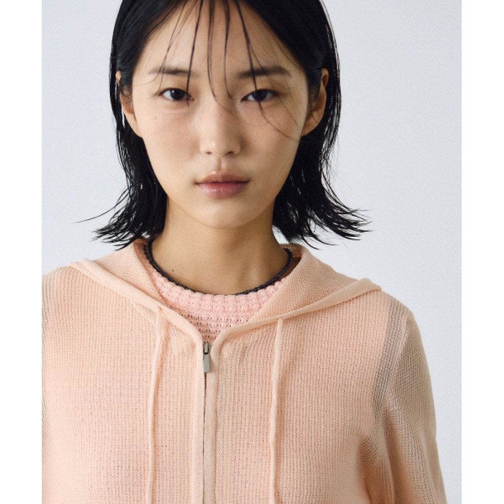 ニック&ニコールフーディーポイントニットジップアップ_アプリコット