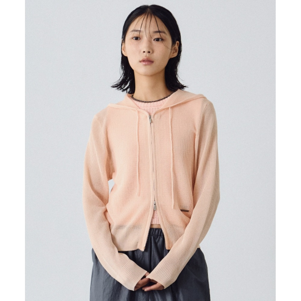 ニック&ニコールフーディーポイントニットジップアップ_アプリコット