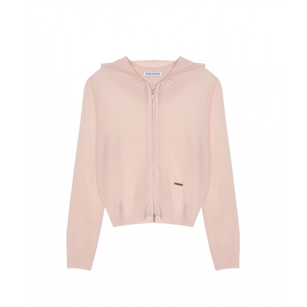 ニック&ニコールフーディーポイントニットジップアップ_アプリコット