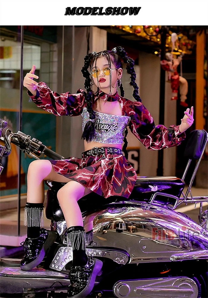 ダンス衣装 キッズ タイダイ柄 セットアップ ヒップホップ ピンク ローズ へそ出し トップス スカート 女の子 ダンスウェア チアガール 団体服 ステージ衣装 ダンス発表会 舞台衣装 応援団 韓国