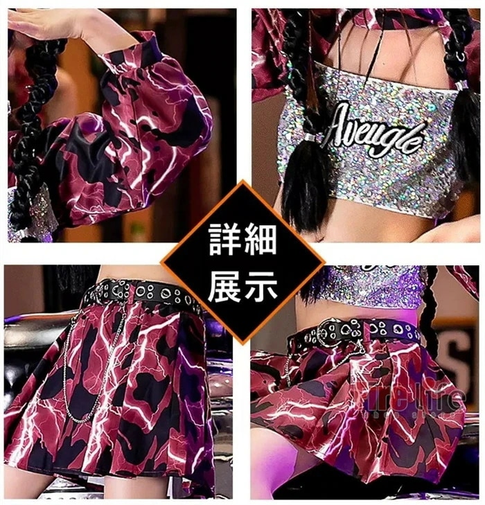 ダンス衣装 キッズ タイダイ柄 セットアップ ヒップホップ ピンク ローズ へそ出し トップス スカート 女の子 ダンスウェア チアガール 団体服 ステージ衣装 ダンス発表会 舞台衣装 応援団 韓国