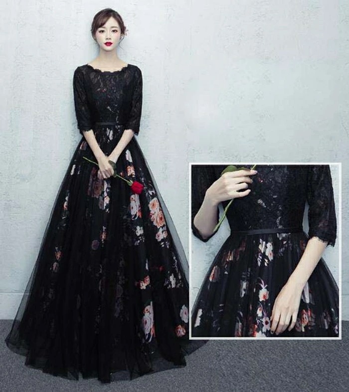 パーティードレス longdress ロングドレス パーティドレス 花柄 刺繍　レース ウェディングドレス ウエディング ドレス 二次会 花嫁 ブライズメイド お呼ばれ ワンピース 袖 ミモレ丈 エン
