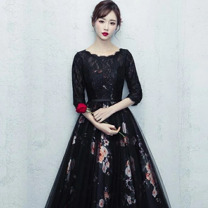 パーティードレス longdress ロングドレス パーティドレス 花柄 刺繍　レース ウェディングドレス ウエディング ドレス 二次会 花嫁 ブライズメイド お呼ばれ ワンピース 袖 ミモレ丈 エン