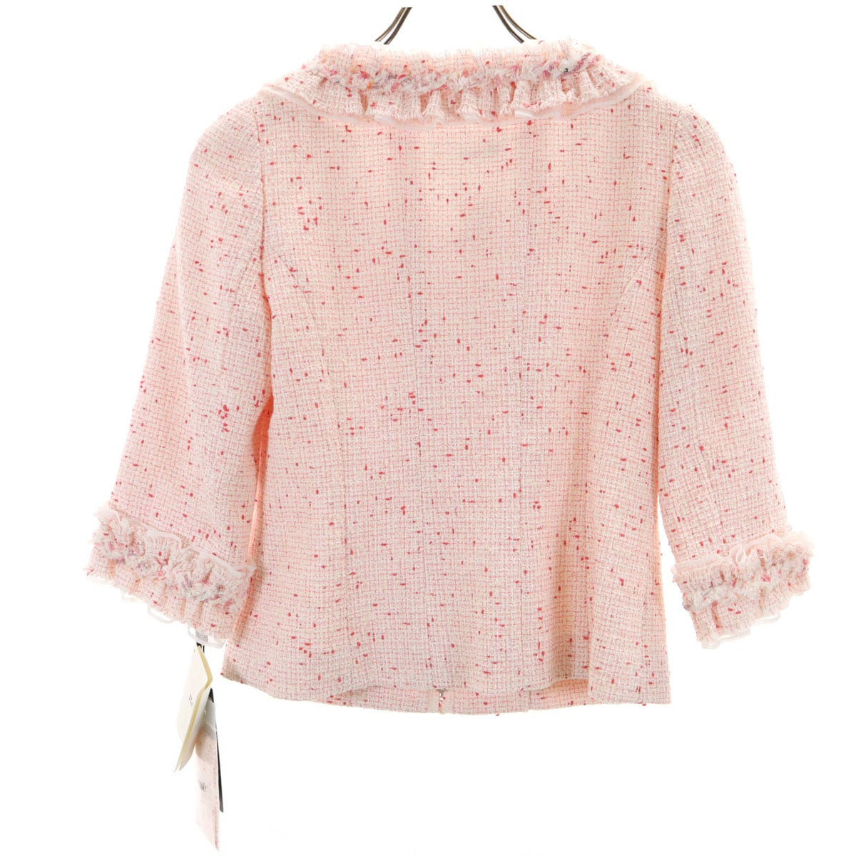 未使用 Rene ルネ 日本製 5分袖 ツイード ジャケット 34 ピンク系 レディース 古着 未使用 Rene ルネ 日本製 5分袖 ツイード ジャケット 34 ピンク系 レディース 古着