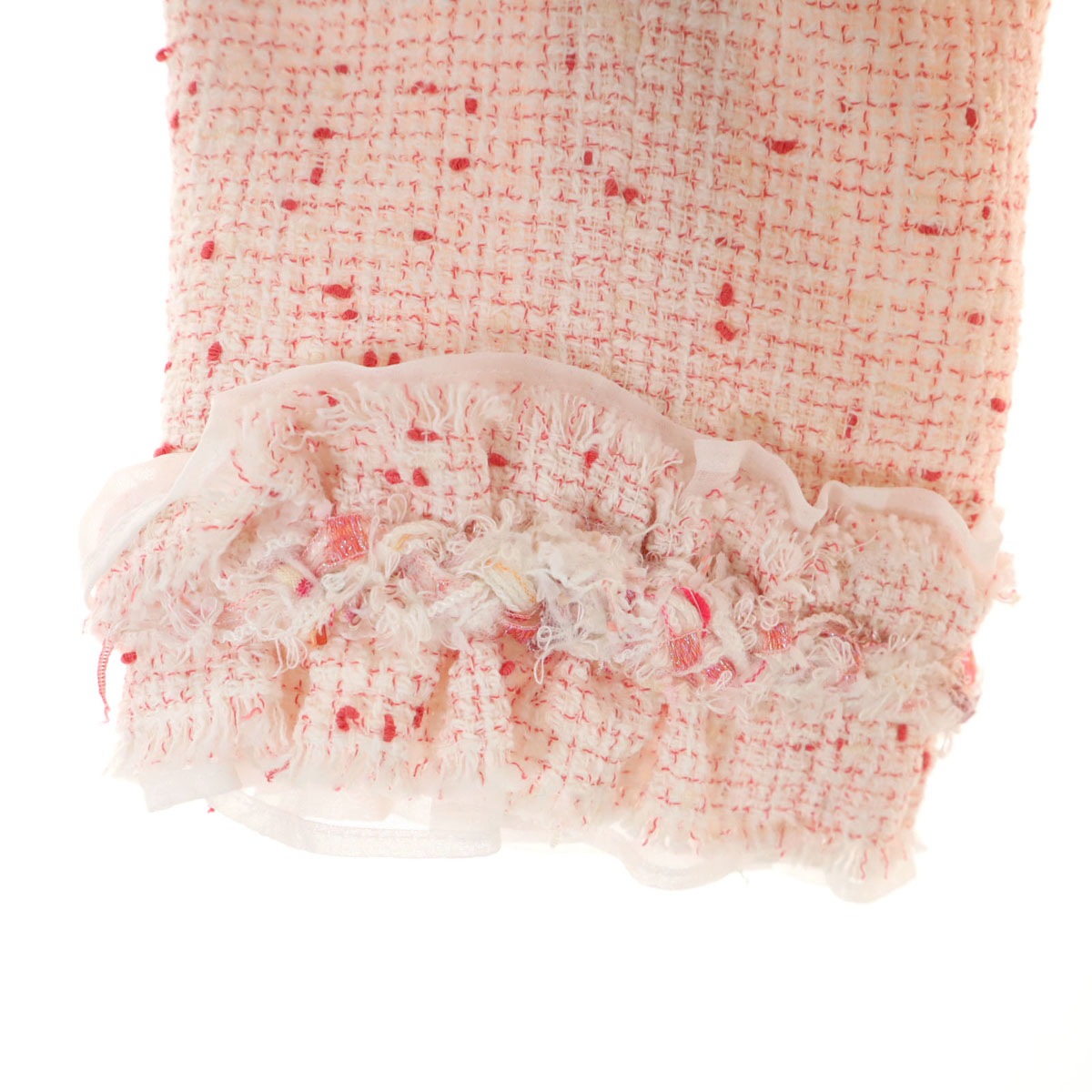 未使用 Rene ルネ 日本製 5分袖 ツイード ジャケット 34 ピンク系 レディース 古着 未使用 Rene ルネ 日本製 5分袖 ツイード ジャケット 34 ピンク系 レディース 古着