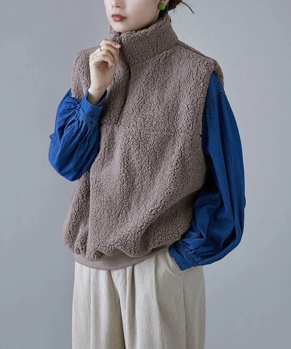 【即納】ハーフジップボリュームボアベスト トップス アウター ベスト ボア ハーフジップ ノースリーブ スタンドカラー ハイネック ボトルネック ジップアップ レイヤード プルオーバー ビッグシルエッ 【即納】ハーフジップボリュームボアベスト トップス アウター ベスト ボア ハーフジップ ノースリーブ スタンドカラー ハイネック ボトルネック ジップアップ レイヤード プルオーバー ビッグシルエッ