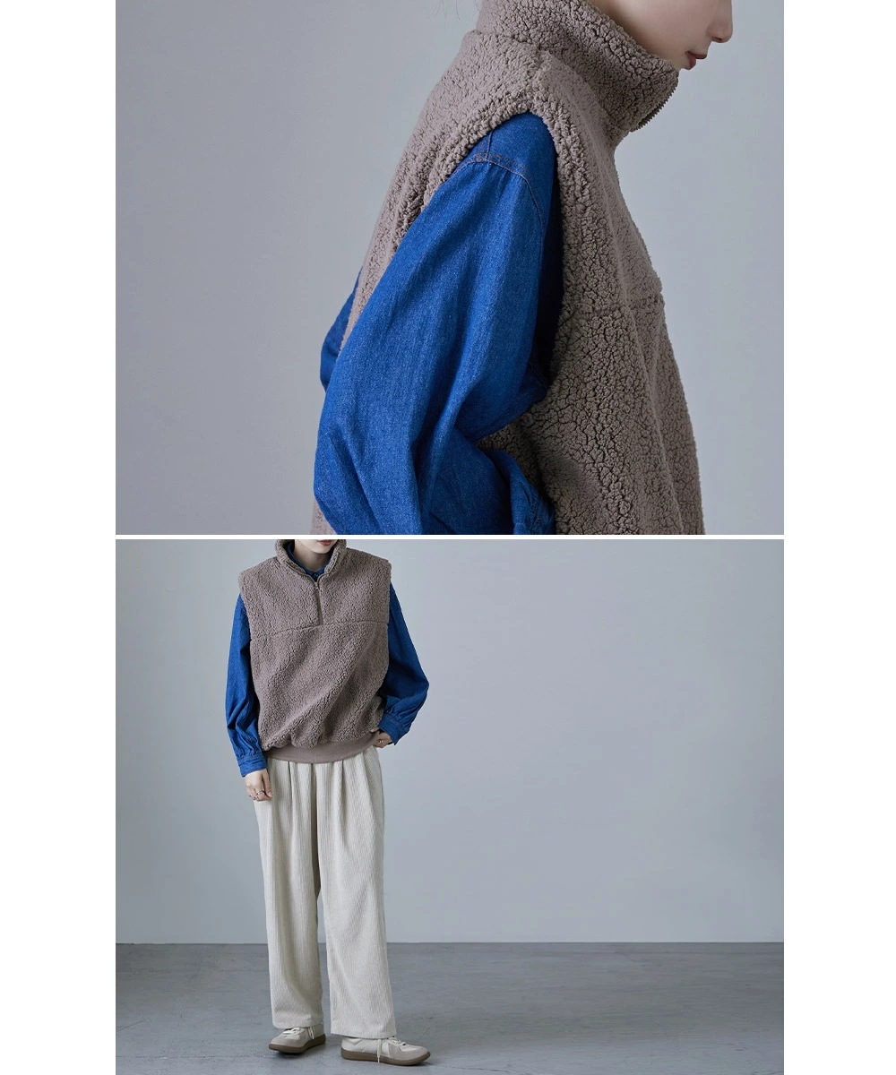 【即納】ハーフジップボリュームボアベスト トップス アウター ベスト ボア ハーフジップ ノースリーブ スタンドカラー ハイネック ボトルネック ジップアップ レイヤード プルオーバー ビッグシルエッ 【即納】ハーフジップボリュームボアベスト トップス アウター ベスト ボア ハーフジップ ノースリーブ スタンドカラー ハイネック ボトルネック ジップアップ レイヤード プルオーバー ビッグシルエッ