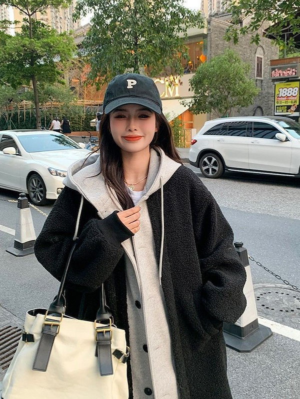 Qoo10] フード付き2枚セット風ボアコート ロング