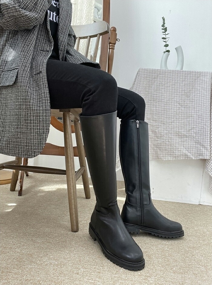 ショートブーツ　黒　メンズ　Long leather boots NA175