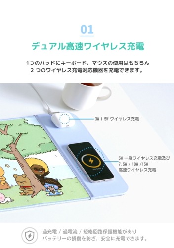 KAKAO FRIENDS 公式正規品 デュアル ワイヤレス充電 ロング マウスパッド スマホ イヤホン 充電可能 KAKAO FRIENDS 公式正規品 デュアル ワイヤレス充電 ロング マウスパッド スマホ イヤホン 充電可能