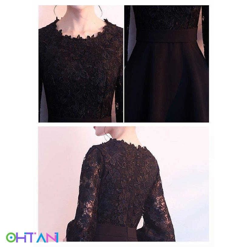 XS-3L 着丈選択できるドレス 袖付き ピアノ 発表会 母親 結婚式 黒 パーティードレスロングド