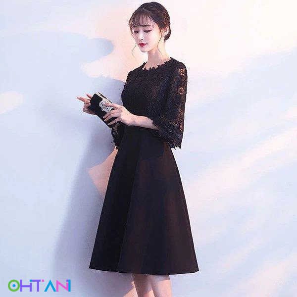 XS-3L 着丈選択できるドレス 袖付き ピアノ 発表会 母親 結婚式 黒 パーティードレスロングド