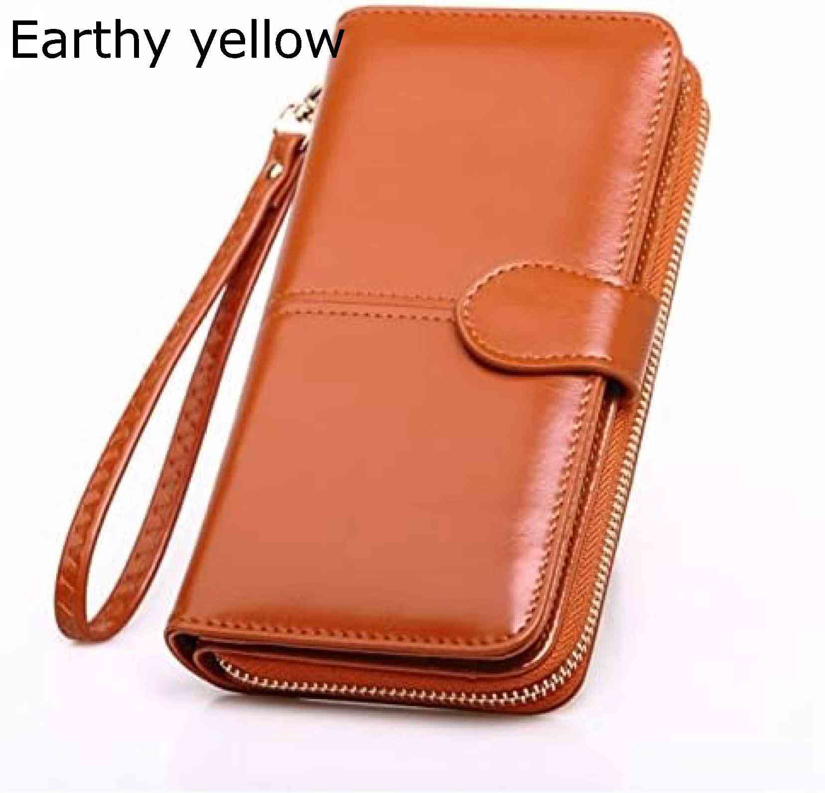 【20%OFFクーポン】財布 レディース オイルスキンウォレットロング三つ折り携帯電話バッグ女性ジッパーコインバッグ 長財布 大容量 19x9.5cm