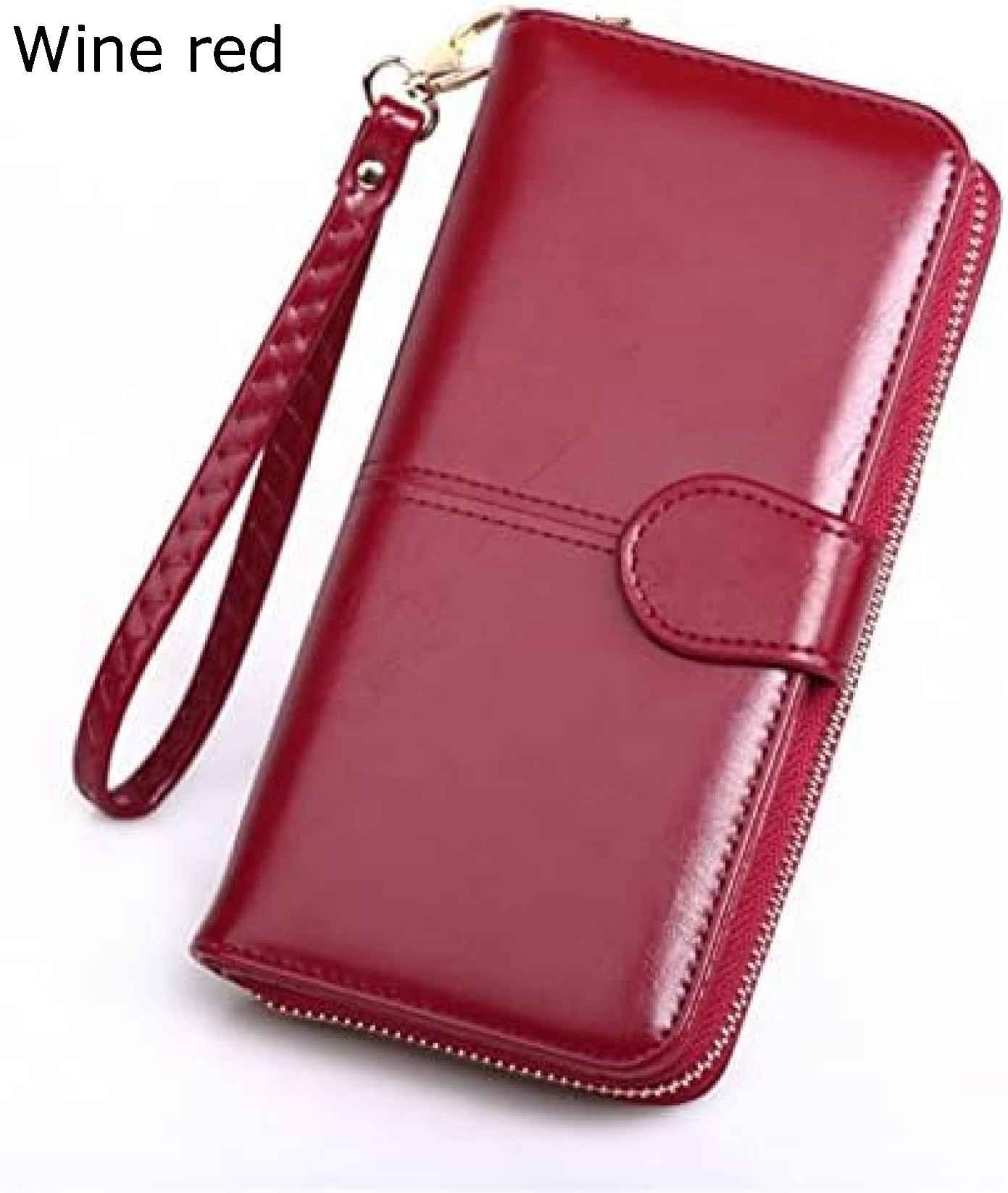 【20%OFFクーポン】財布 レディース オイルスキンウォレットロング三つ折り携帯電話バッグ女性ジッパーコインバッグ 長財布 大容量 19x9.5cm