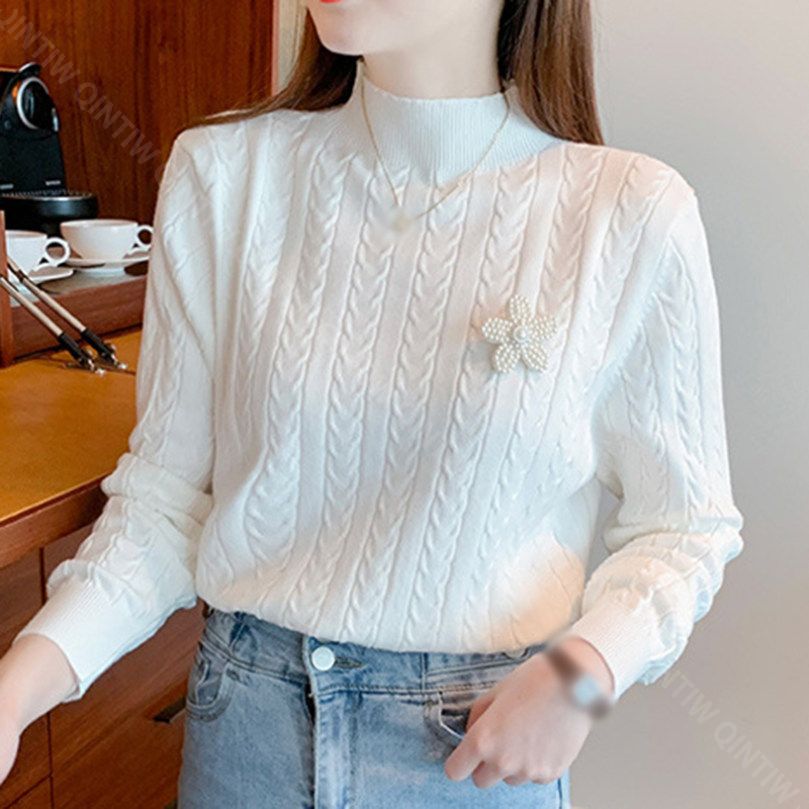 クーポン ニットセーター プルオーバー タートルネック セーター レディース ケーブル編み ハイネック インナー ベーシック ニット セーター 厚手 秋冬 トップス アウター 秋 ストレッチ 長袖 キ