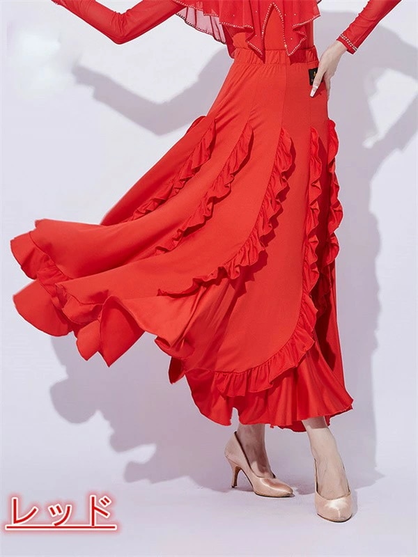 社交ダンスドレス 社交ダンススカート 練習着 社交ダンス 社交ダンス衣装 スカート フレアスカート 黒 ブラック ゴムスカート レッスン用 レディース ラテンスカート ダンス衣装 競技ダンス モダン