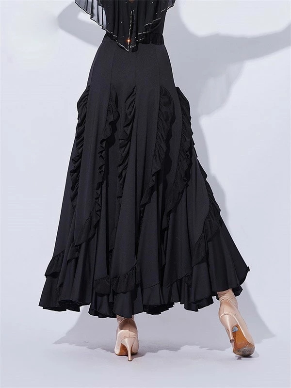 社交ダンスドレス 社交ダンススカート 練習着 社交ダンス 社交ダンス衣装 スカート フレアスカート 黒 ブラック ゴムスカート レッスン用 レディース ラテンスカート ダンス衣装 競技ダンス モダン